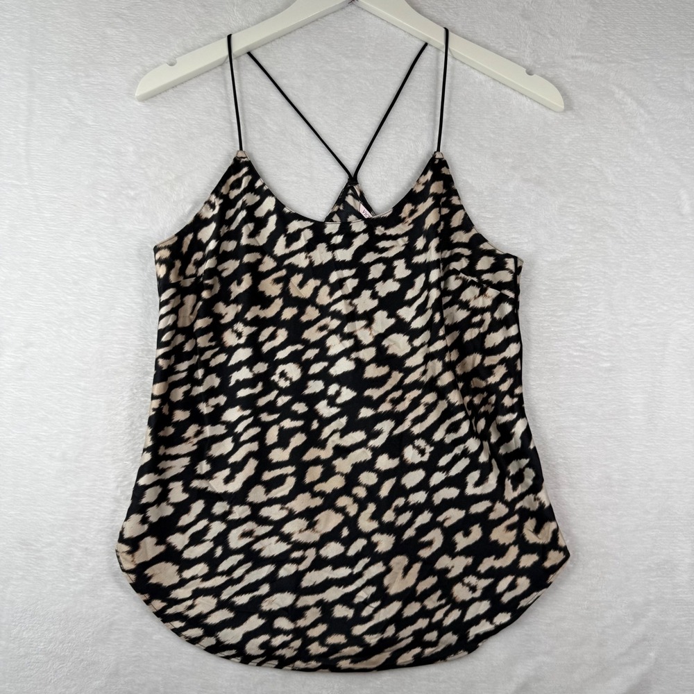 Victoria's Secret Leopard Print Satin Cami Tank Top Small Black Beige 406702-NEM